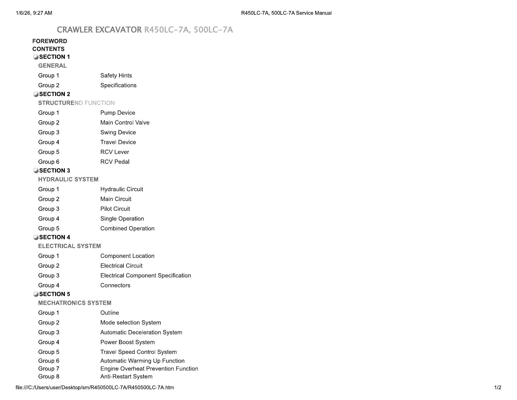 R450LC-7A, R500LC-7A Service Manual
